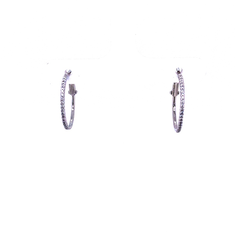 14 Karat White Gold Medium Round Hoop Earrings With 44=0.19TW Round Brilliant G VS Diamonds