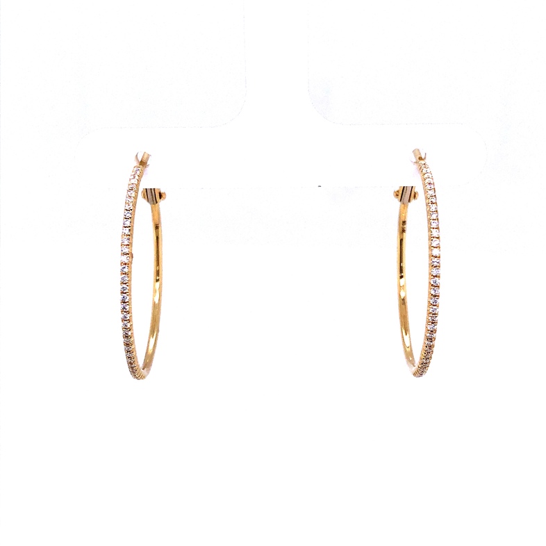 14 Karat Yellow Gold Large Round Hoop Earrings With 66=0.30TW Round Brilliant G VS Diamonds