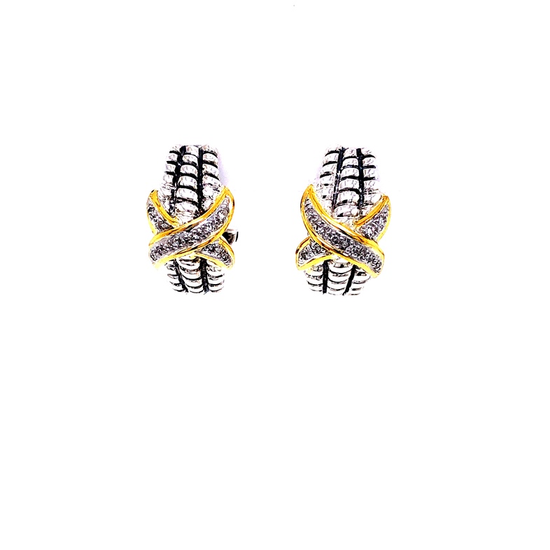 Sterling Silver and 14 karat yellow gold earrings with diamonds