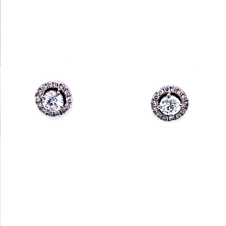 Lady s White 14 Karat Halo Stud Earrings With 2=0.15TW Round Brilliant G I Diamonds And 28=0.15TW Round Brilliant G I Diamonds