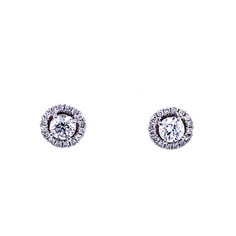 White 14 Karat Halo Stud Earrings with2=0.48tw Round Brilliant J I1 Diamonds and   34=0.16tw Round Brilliant G I Diamonds