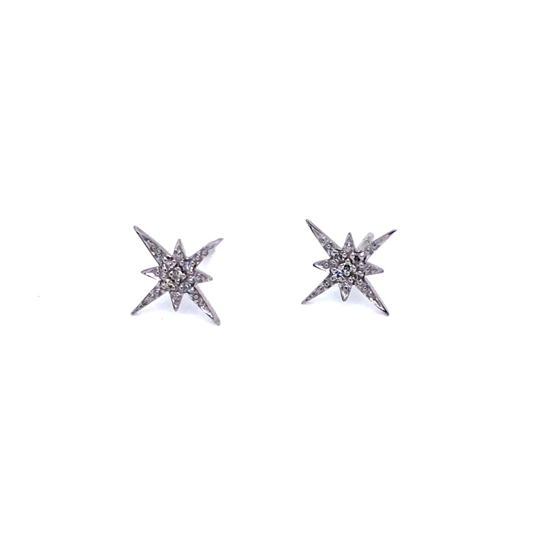White 14 Karat Star Earrings With 10= Round Brilliant G I Diamonds
