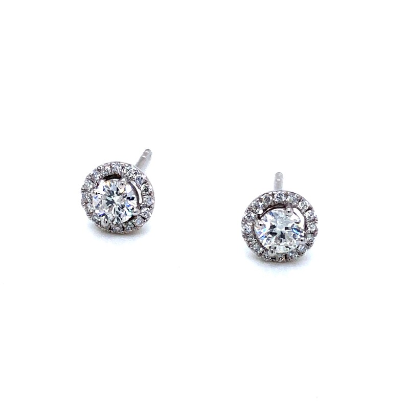 White 14 Karat Diamond Halo Stud Earrings With 2=0.33Tw Round Brilliant G I Diamonds And 34=0.13Tw Round Brilliant G I Diamonds