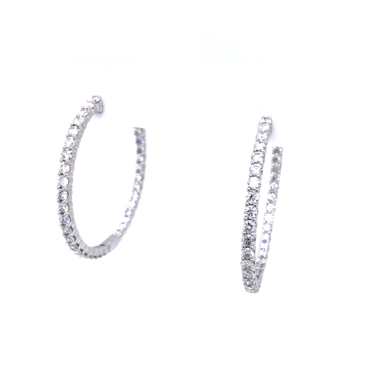 Lady s White 14 Karat Hoop Earrings With 78=4.15Tw Round Brilliant G SI Diamonds