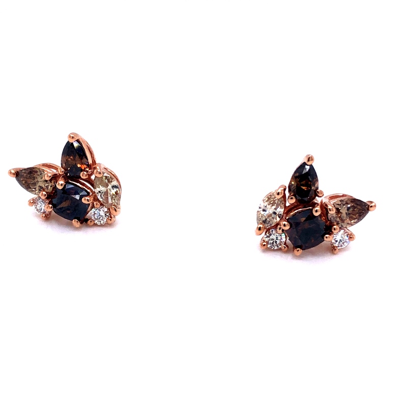 Lady s Ros 14 Karat Earrings With 12=1.80Tw Chocolate Diamonds and G VS White  Diamonds