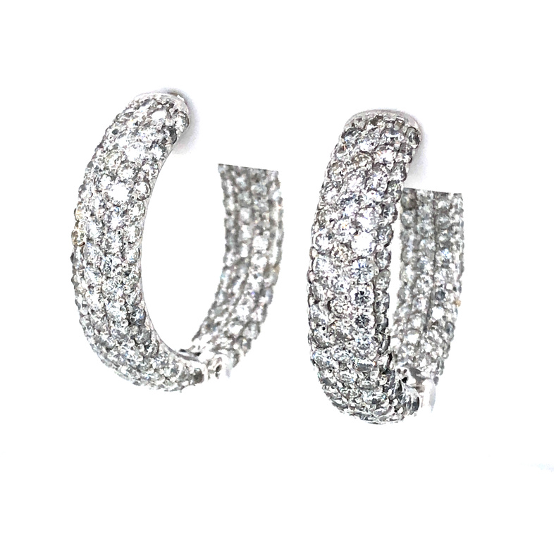 14 Karat White Gold Hoop Earrings With 5.11TW Round Brilliant G  SI Diamonds