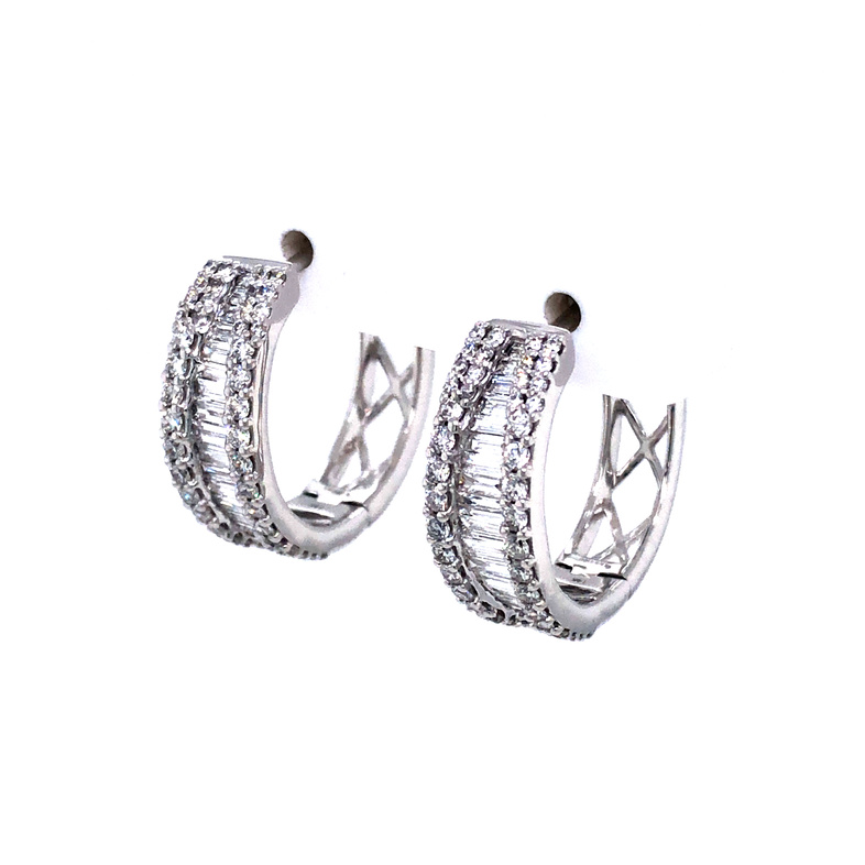 White 14 Karat Diamond Hoop Earrings With 132=1.28Tw Round Brilliant G Si Diamonds