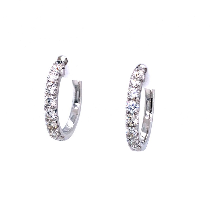 14 Karat White Gold Hoop Earrings With 16=0.94TW Round Brilliant G VS Diamonds