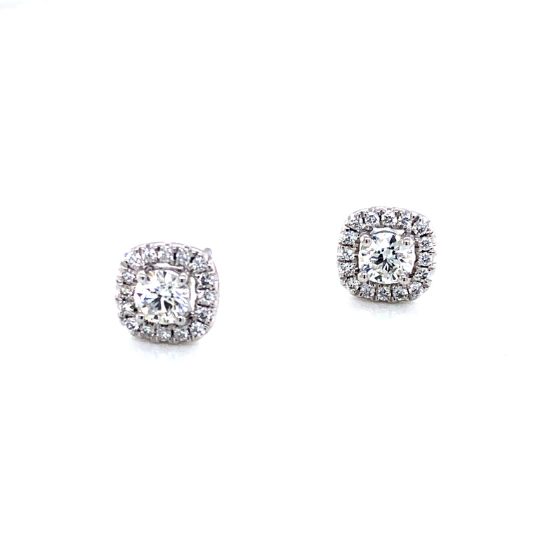 14 Karat White Gold Earrings With 42=0.96TW Round Brilliant G VS Diamonds