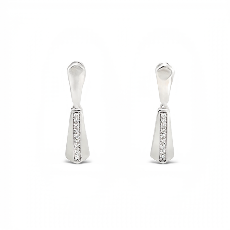 White 14 Karat Art Deco Dangle Earrings With 18=0.05Tw Round Diamonds