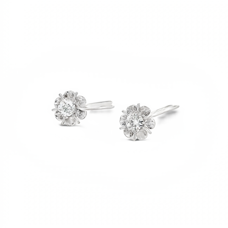 Lady s White 14 Karat Button Earrings With 2=0.75Tw Round Brilliant J Si Diamonds