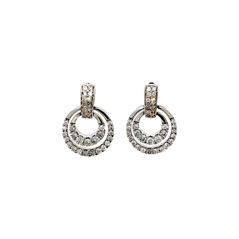 Lady s White 14 Karat Dangle Earrings With 74=1.02Tw Round Brilliant G Vs Diamonds