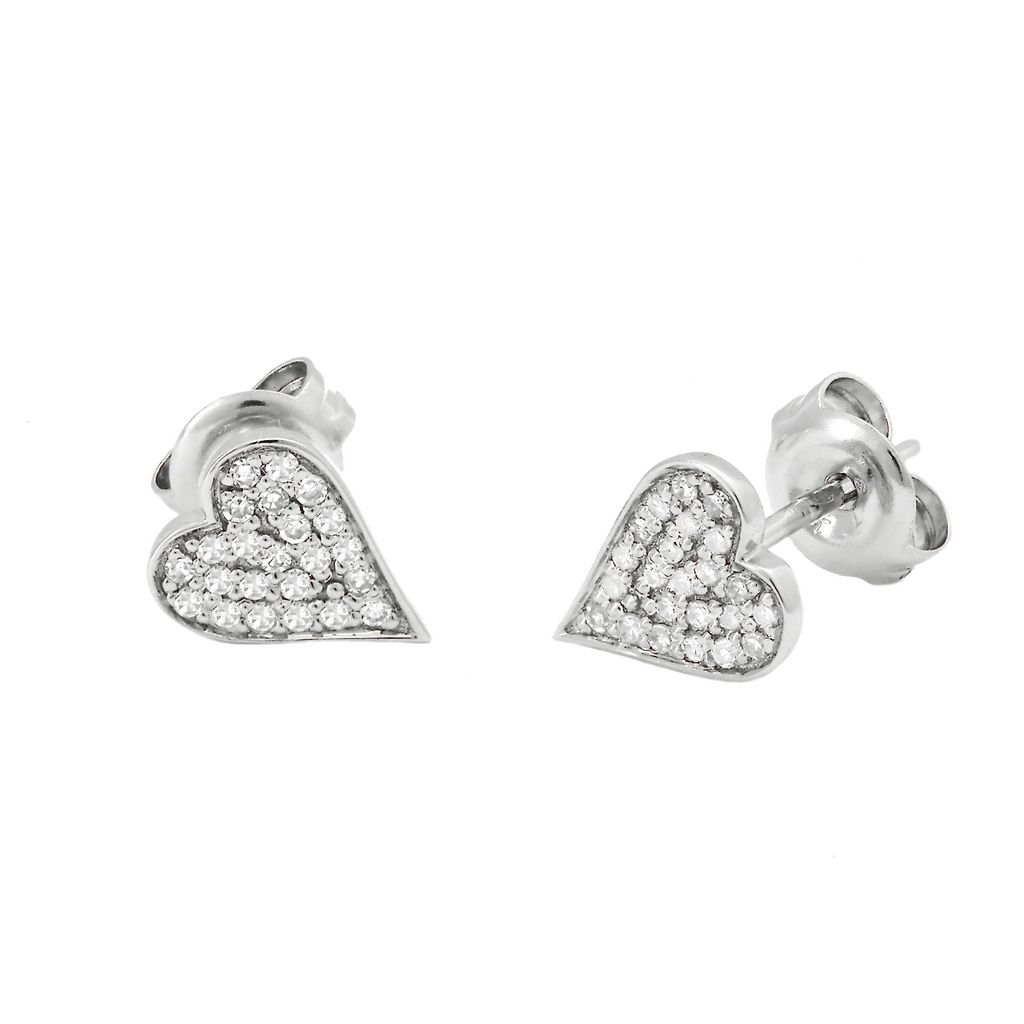 White 14 Karat Heart Stud Earrings With 46=0.15Tw Round Brilliant G I Diamonds