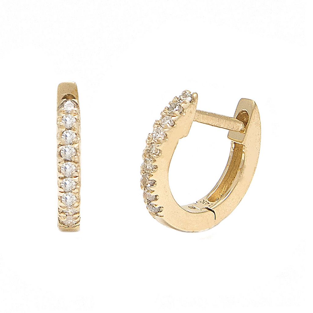 Yellow 14 Karat Small Diamond Hoop Earrings with18=0.06tw Round Brilliant G VS Diamonds