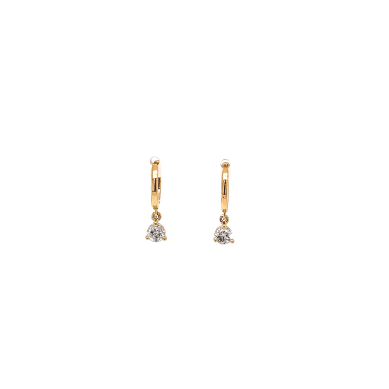Yellow 14 Karat Diamond Drop Hoop Earrings with 2=0.75tw Round Brilliant G SI Diamonds
