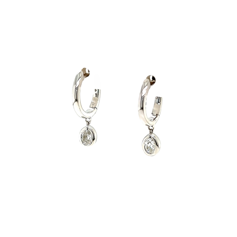 White 14 Karat Diamond Dangle Earrings with 2=0.30tw Oval G I Diamonds
