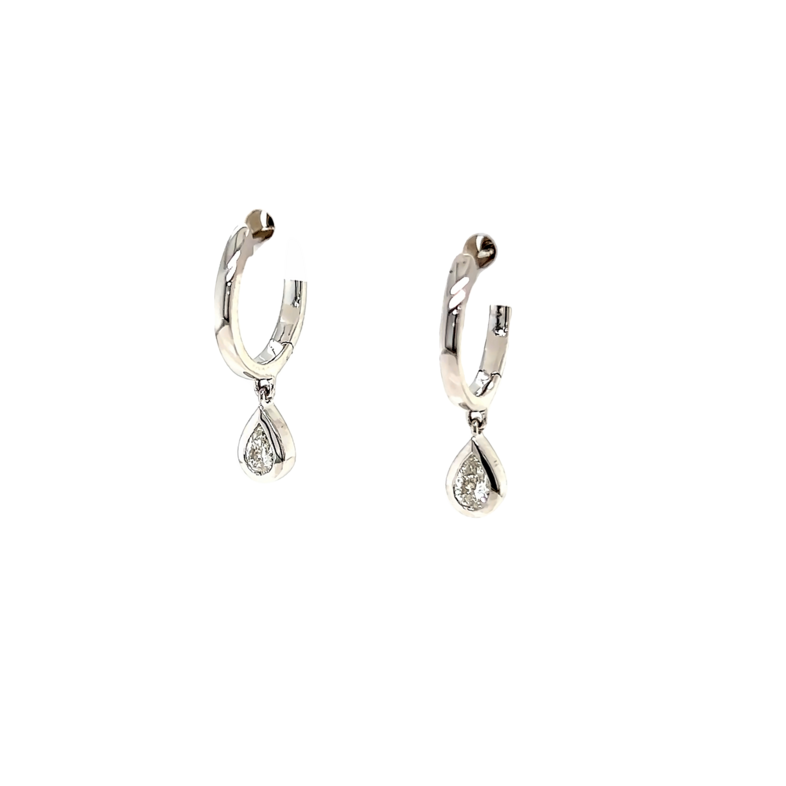 White 14 Karat Diamond Dangle Earrings with 2=0.30tw Pear G I Diamonds