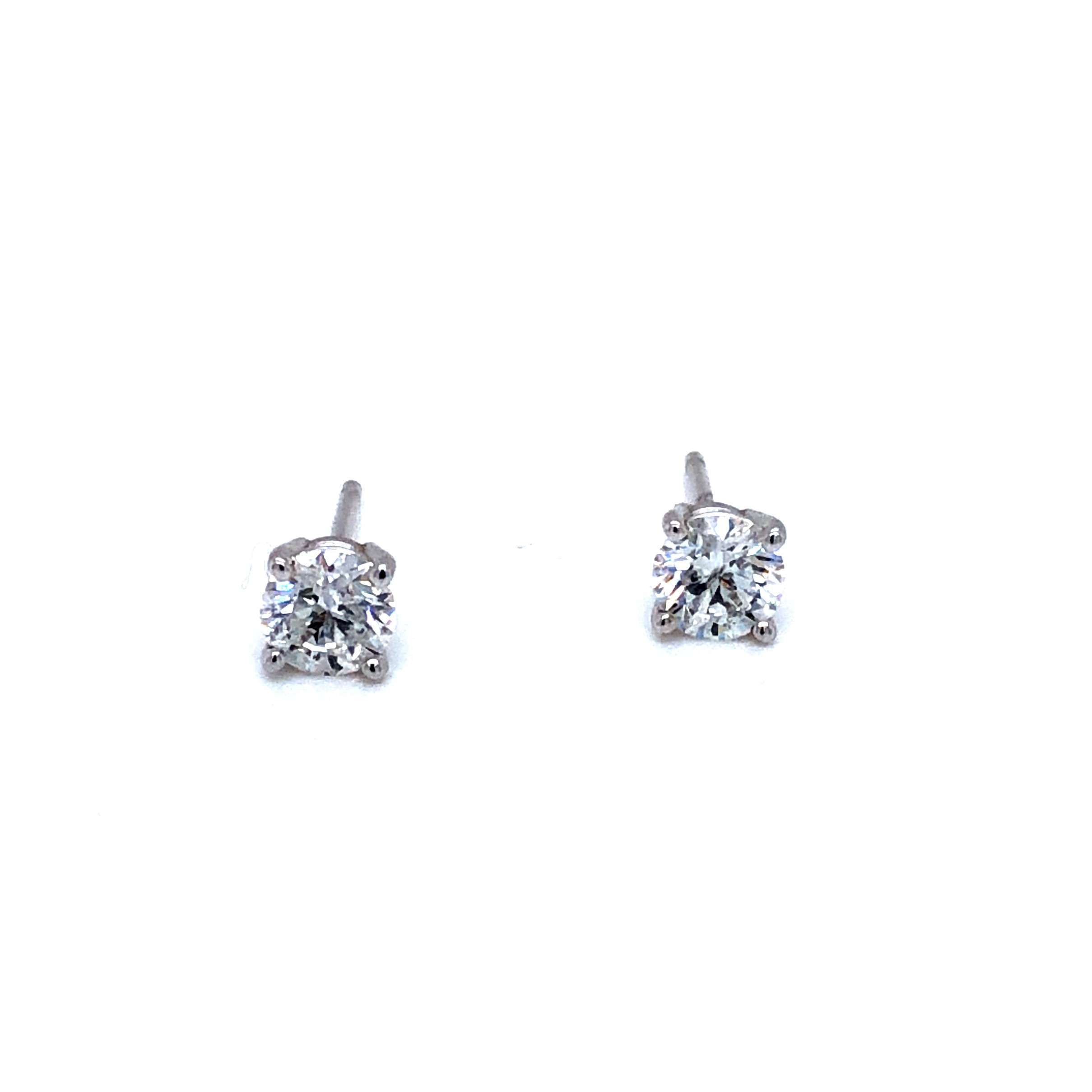 Lady s 14 White Stud Earrings With 2=0.70Tw Round Brilliant F SI2 Diamonds