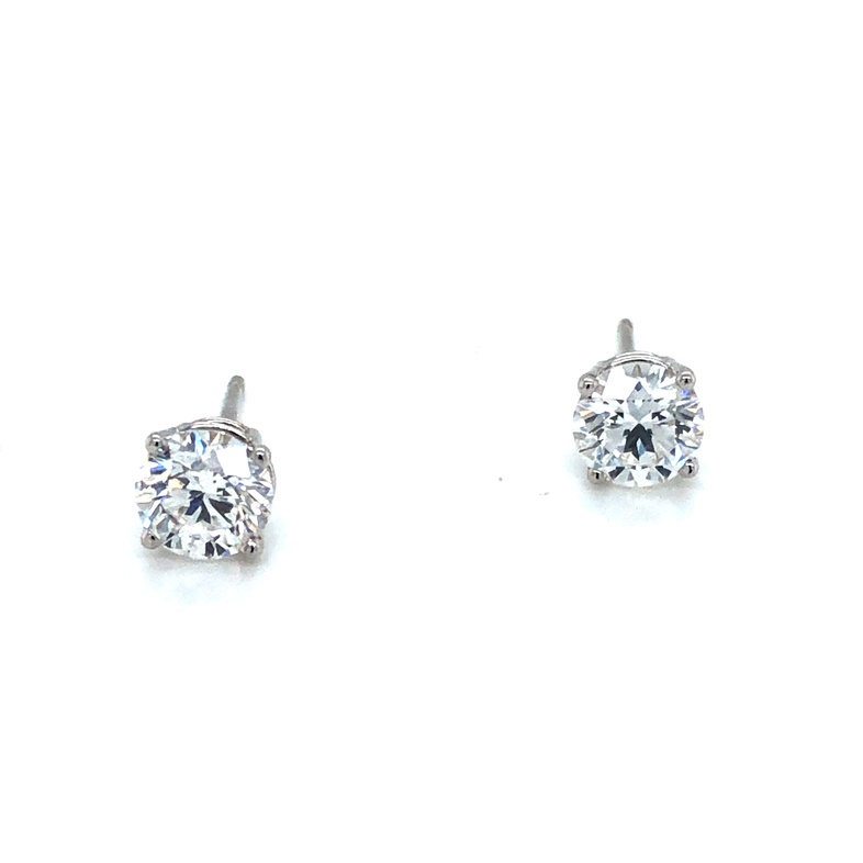 Lady s Platinum Stud Earrings With 2=1.05Tw Round Brilliant F Si2 Diamonds