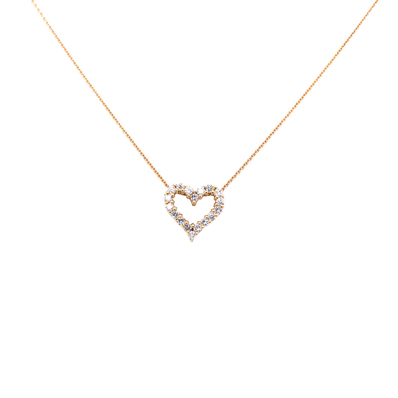 14 Karat Yellow Gold Heart Pendant With 18=0.27TW Round Brilliant G SI Diamonds 18" Cable Link Chain