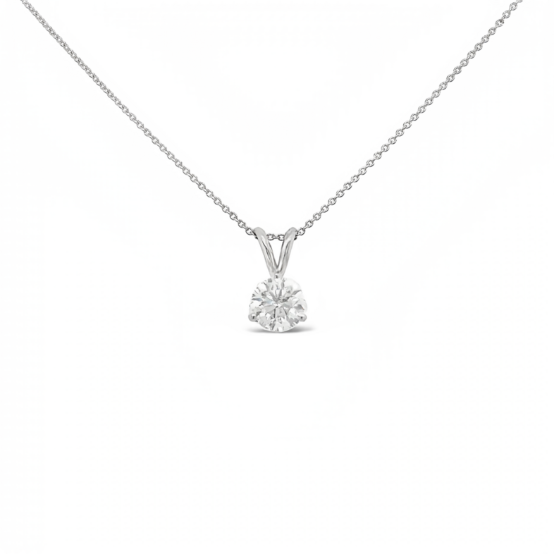 Lady s White 14 Karat Rd Solitaire Pendant With One 1.00Ct Round Brilliant G I2 Diamond