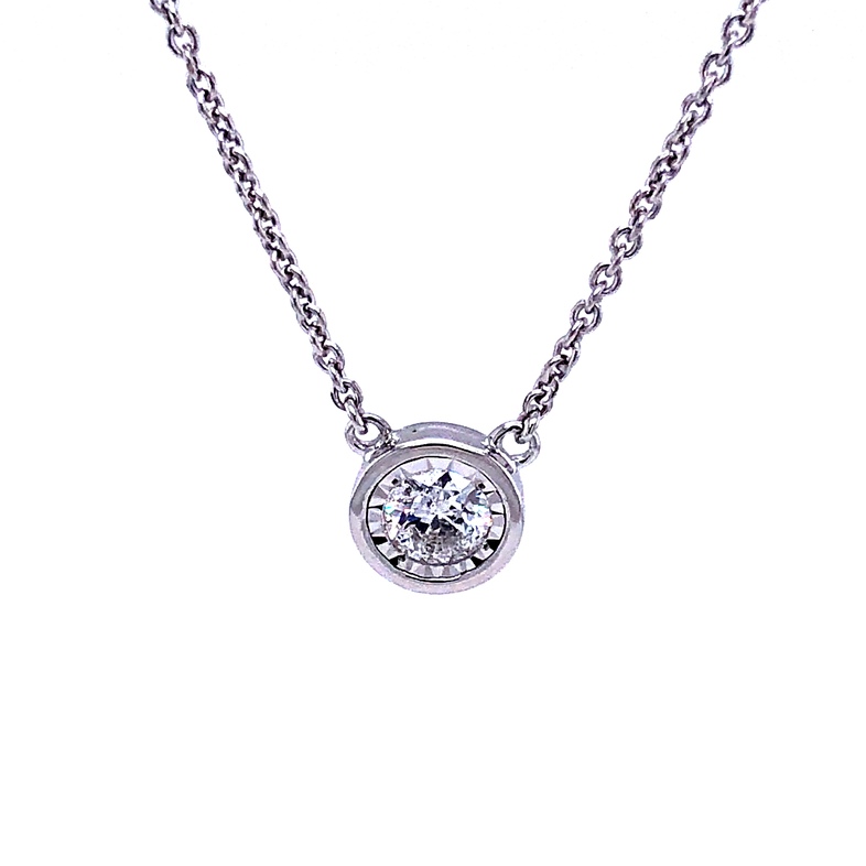 Lady s White 14 Karat Necklace Length 16 With One 0.55Ct Round Brilliant F I2 Diamond