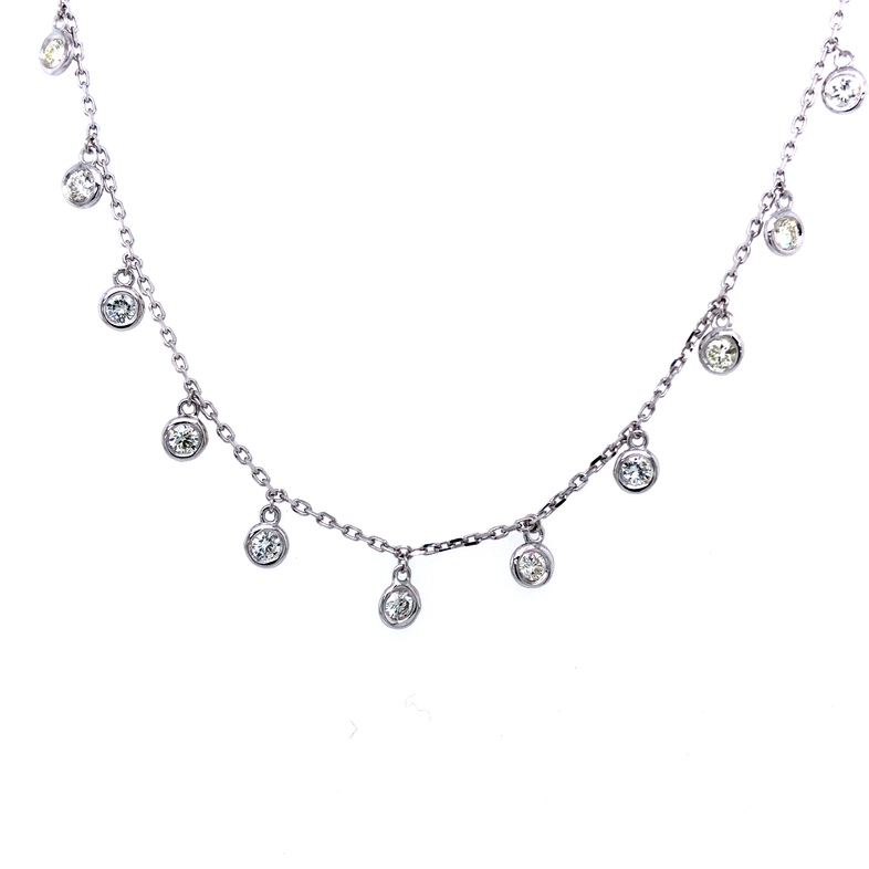 Lady s White 14 Karat Necklace With 13=1.00TW Round Brilliant G SI Diamonds