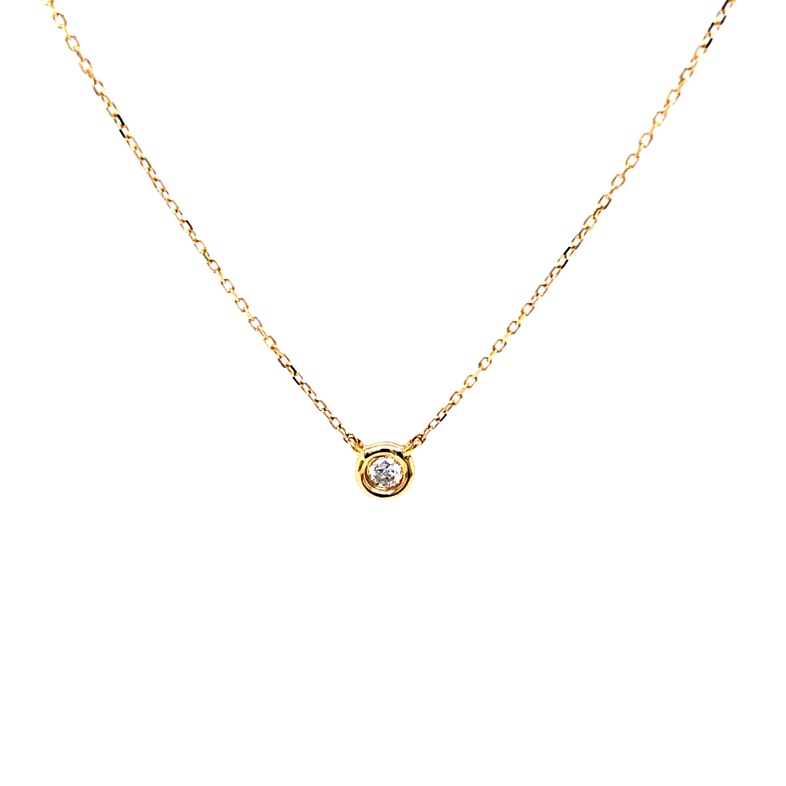 14 Karat Yellow Gold Bezel Necklace With One 0.05CT Round Brilliant G I Diamond