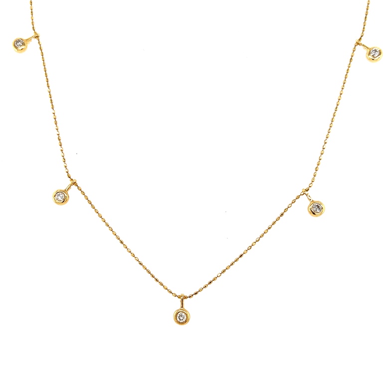 Lady s Yellow 14 Karat Necklace Length 16 With 5=0.15Tw Round Brilliant G SI Diamonds