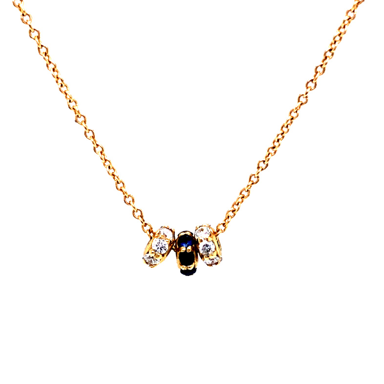 Lady s Yellow 14 Karat Necklace With 14=0.21TW Round Brilliant G VS Diamonds And 7=0.14TW Round Sapphires