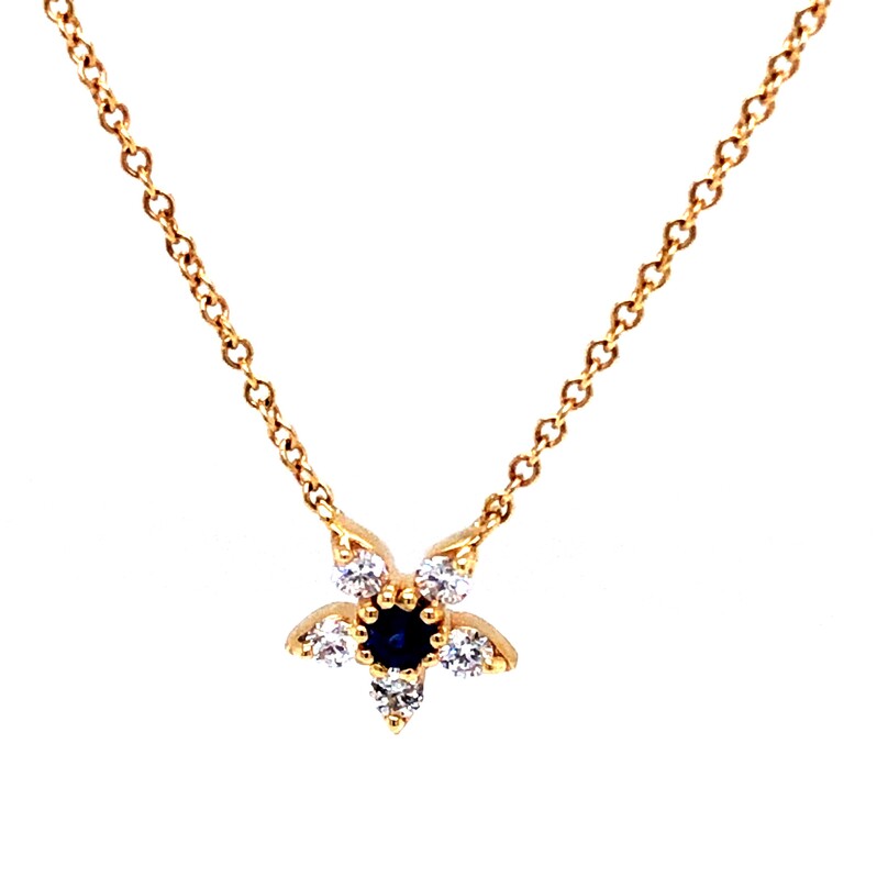 Lady s Yellow 14 Karat Necklace With 5=0.12TW Round Brilliant G VS Diamonds And One 0.07CT Round Sapphire