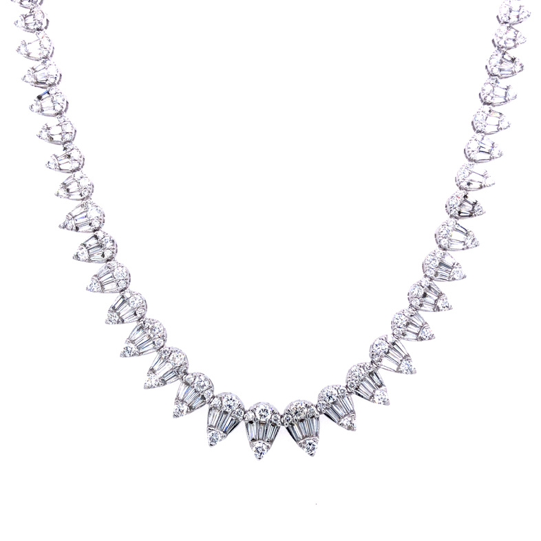14 Karat White Gold Riviera Necklace With 360=4.00TW Round Brilliant G SI Diamonds