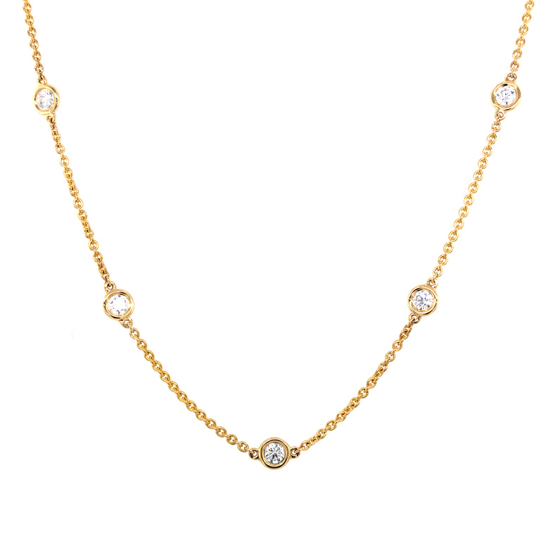 14 Karat Yellow Gold Diamonds By The Yard Center Necklace With 7=0.75TW Round Brilliant G VS Diamonds 18"-20"