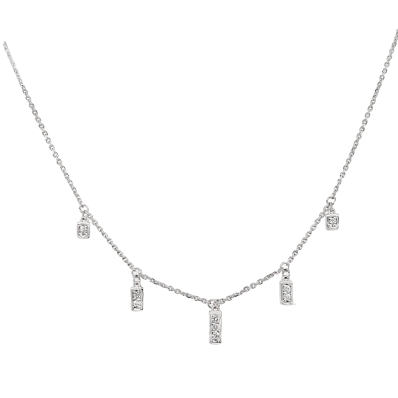 Lady s White 14 Karat Station Necklace With 9=0.10Tw Round Diamonds