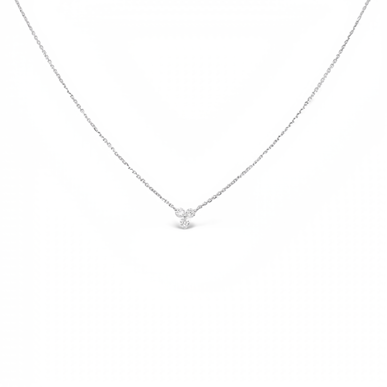 White 14 Karat Cluster Necklace with 3=0.13tw Round Brilliant G I Diamonds