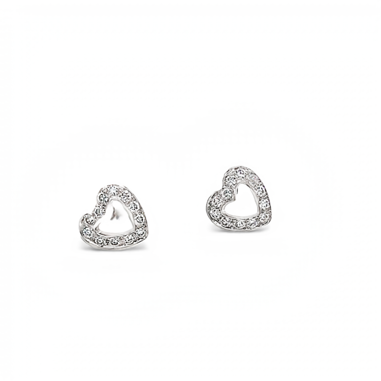 Lady s White 14 Karat Heart Shaped Earrings With 24=0.25Tw Round Brilliant G VS Diamonds  Dwt: 0.53