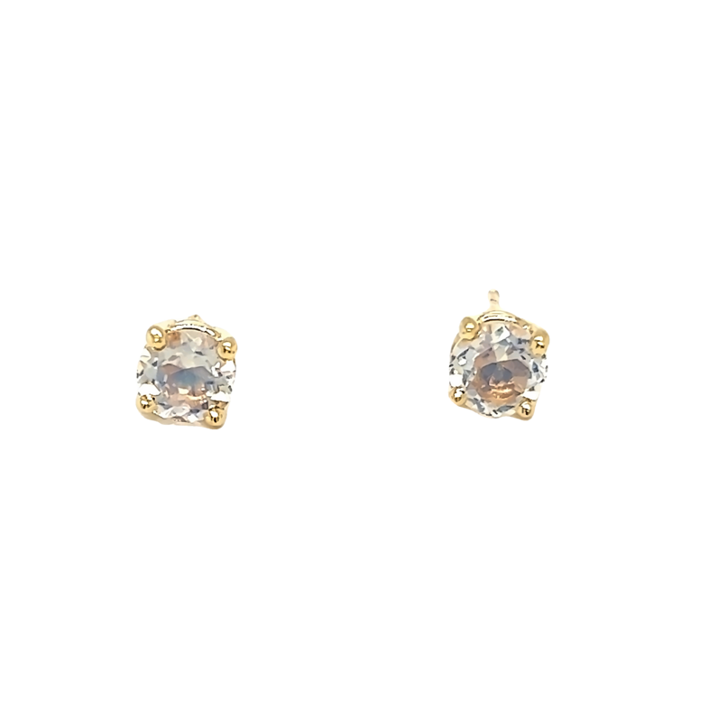 Yellow 14 Karat Stud Earrings With 2=5.00Mm Round Moonstones