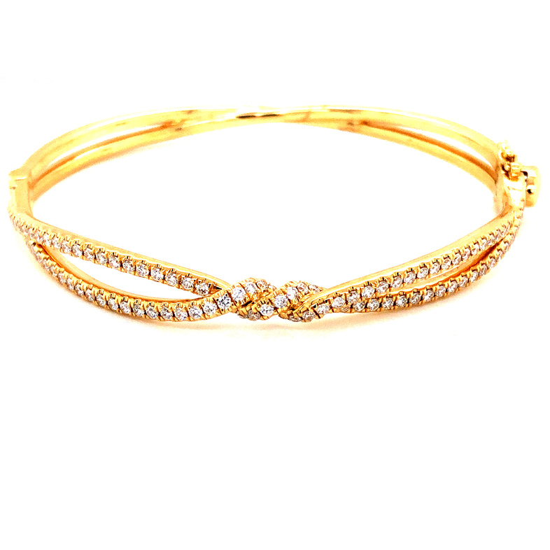 14 Karat Yellow Gold Bangle Bracelet With 85=1.50TW Round Brilliant G VS Diamonds