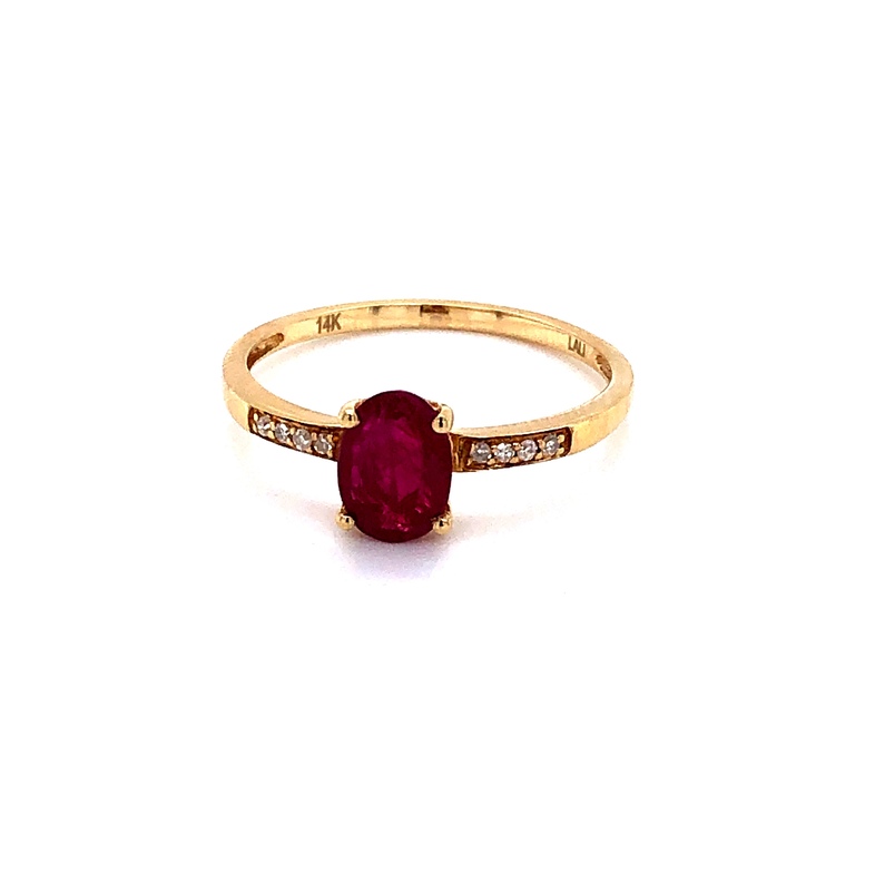 14K Yellow Gold 7X5MM Oval Ruby and Diamond Ring