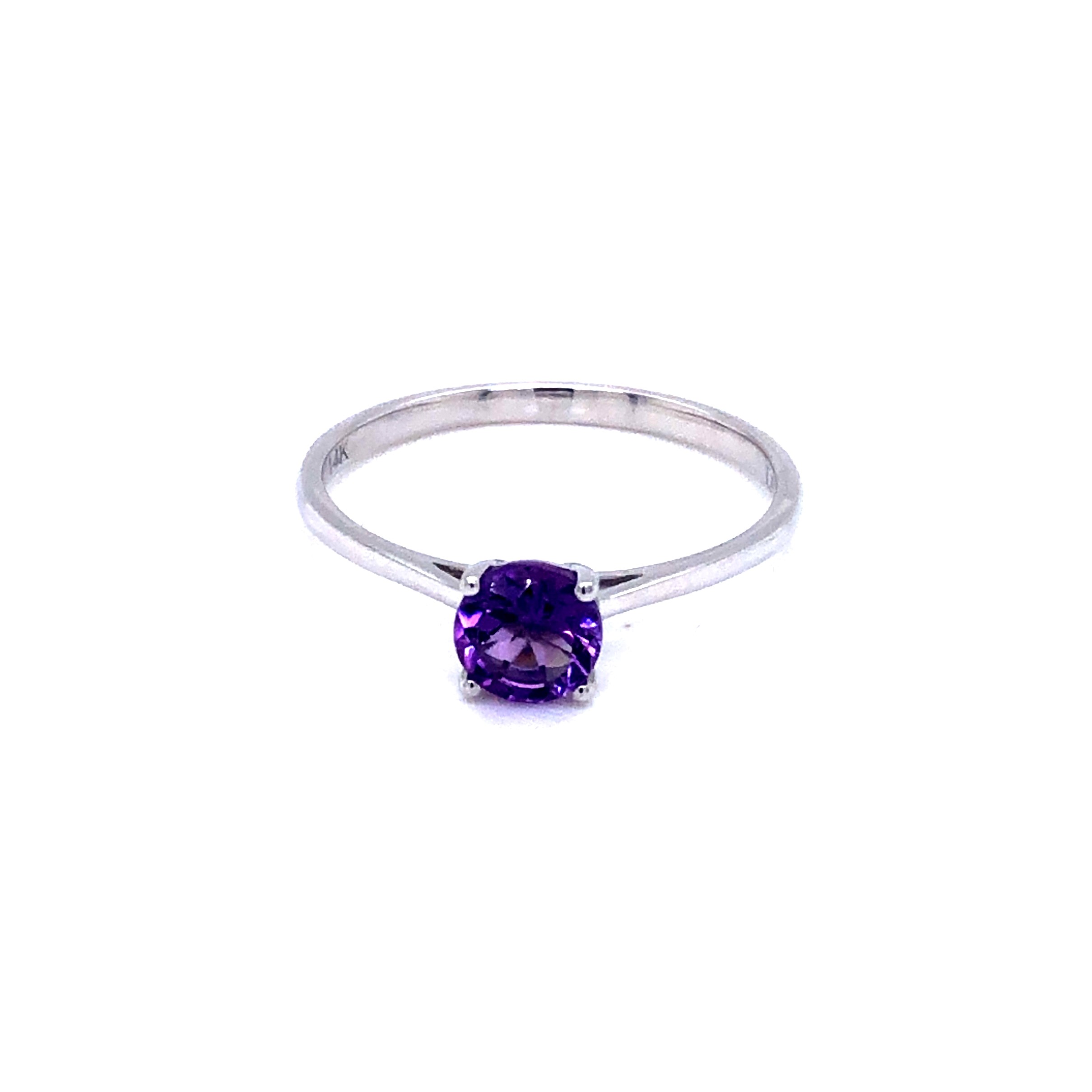 Lady s White 14 Karat Ring With One 5.00 MM Round Amethyst