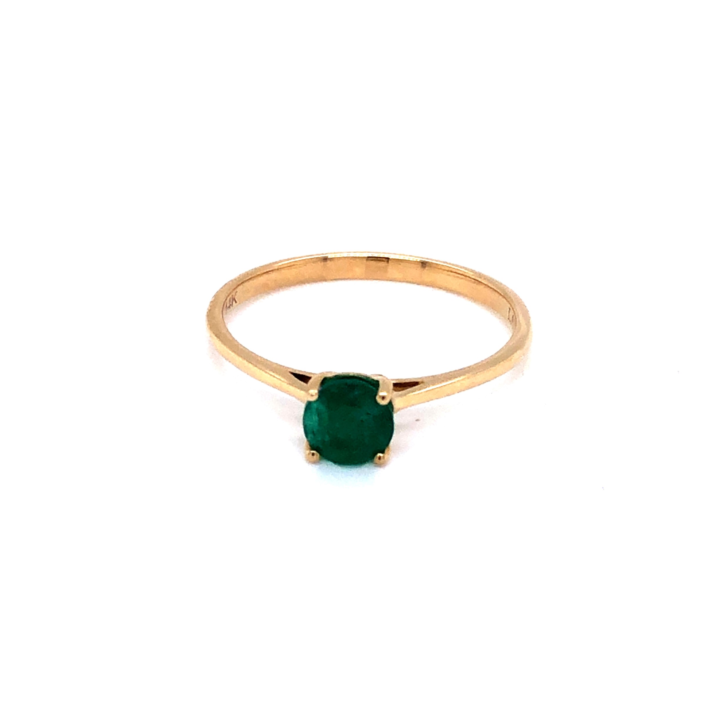 14 Karat Yellow Gold 5MM Round Emerald Ring
