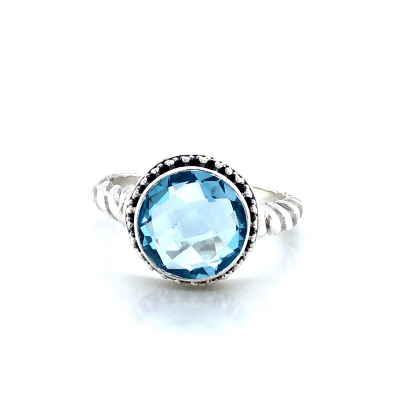 Sterling Silver and Blue Topaz Ring with Twisted Shank