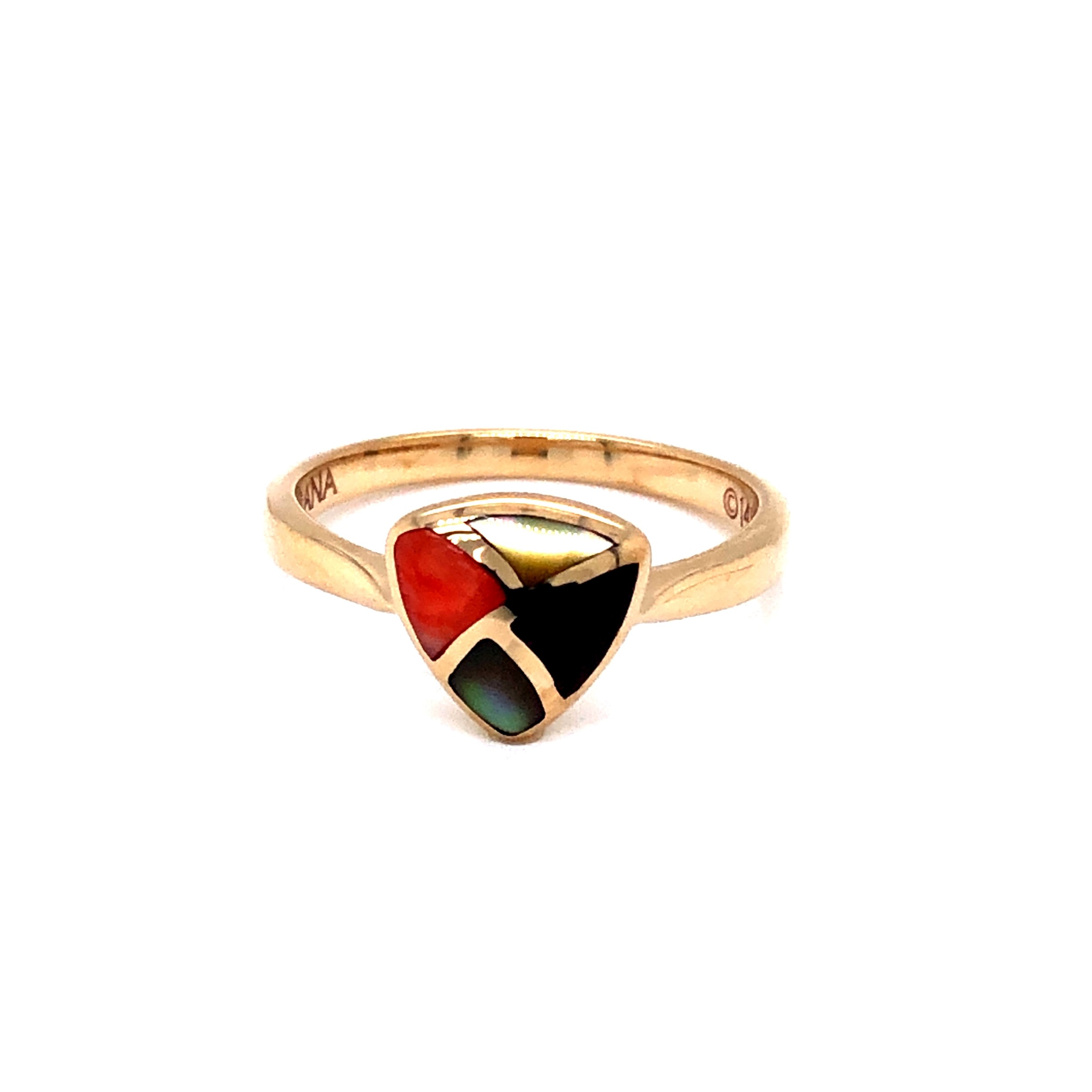 14 Karat Yellow Gold Ring with Mixed Spiny Oyster Inlay