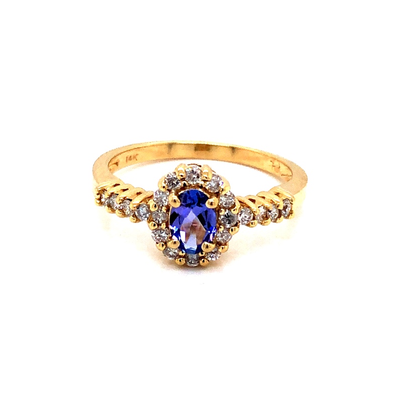 Lady s Yellow 14 Karat Ring With One 0.50Ct Oval Tanzanite And 20=0.40Tw Round Brilliant G SI Diamonds