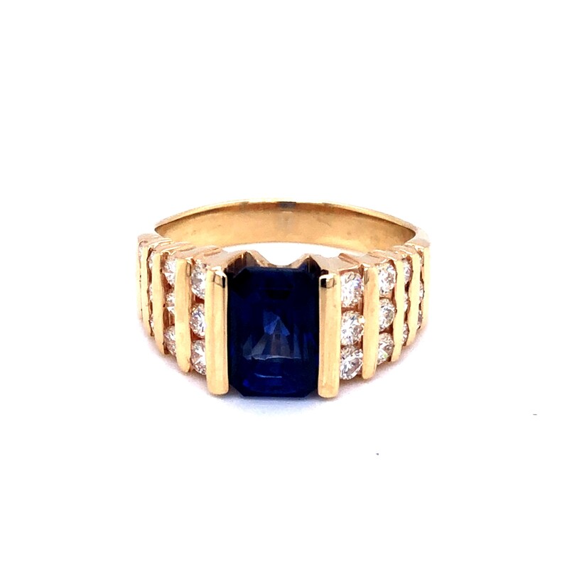 Yellow 14 Karat Ring With One 3.61Ct Emerald Sapphire And 24=1.00Tw Round Brilliant F VVS Diamonds