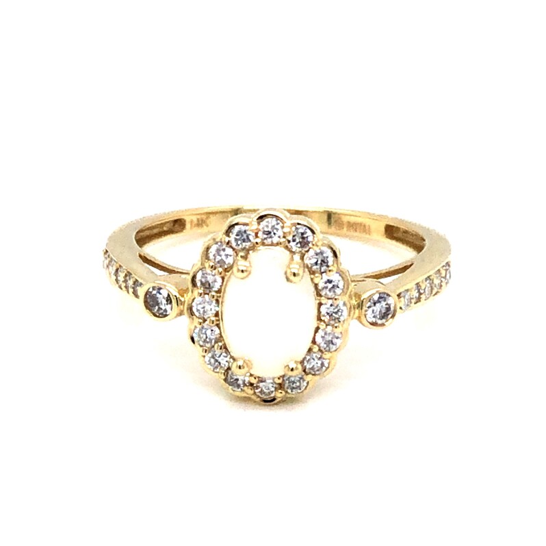 14 Karat Yellow Gold Halo Ring With 28=0.34TW Round Brilliant G SI Diamonds And One 0.50CT Oval Opal