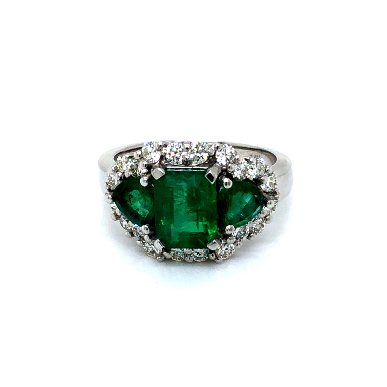 Lady s White 14 Karat Ring Size 7 With 3=2.65Tw Various Shapes Emeralds And 20=0.76Tw Round Brilliant G Vs Diamonds