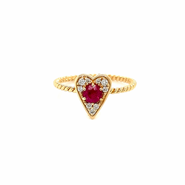 Rose 14 Karat Contemporary Fashion Ring With 9=0.09Tw Round Brilliant G Vs Diamonds And One 0.40Ct Round Ruby