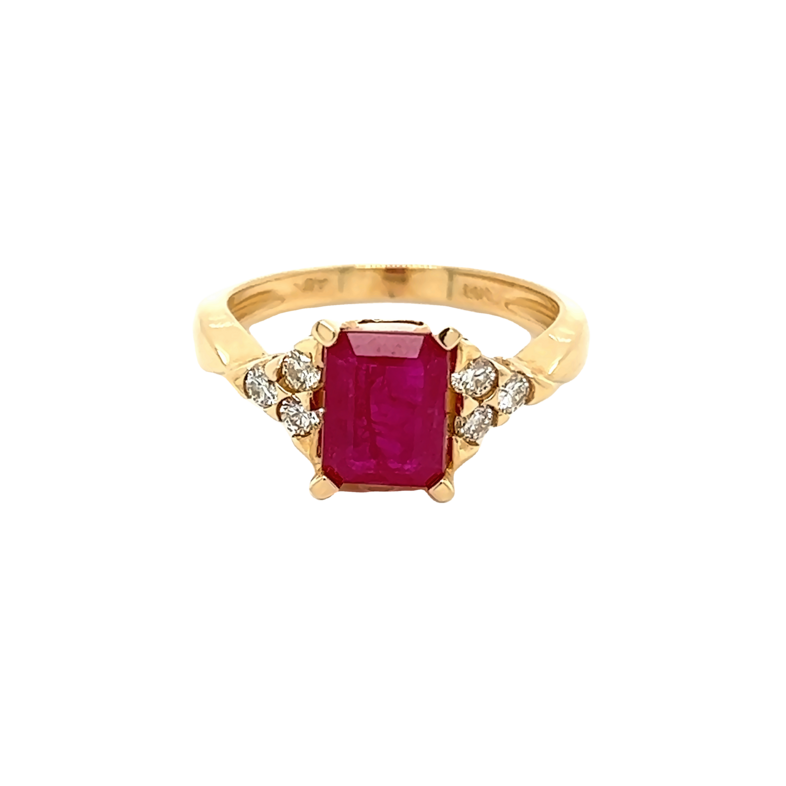 Yellow 14 Karat Geometric Fashion Ring With 6=0.24Tw Round Brilliant G Vs Diamonds And One 1.80Ct Emerald Ruby