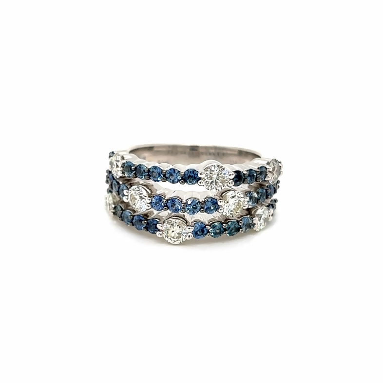 White 14 Karat Contemporary Fashion Ring With 8=1.08Tw Round Brilliant G Vs Diamonds And 34=1.70Tw Round Sapphires